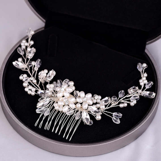 CHENGHE Copper Handmade Bridal Hair Comb Women's Hair Pins Headpiece Crystal Pearl Wedding Crown Flower Rhinestone Accessories