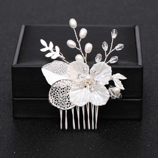 CHENGHE Copper Handmade Bridal Hair Comb Women's Hair Pins Headpiece Crystal Pearl Wedding Crown Flower Rhinestone Accessories