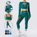 Activewear Sets Gym Fitness Sets Yoga 3 Piece long sleeve Top Sportswear Bra Seamless Leggings Workout Set for Women