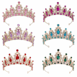 Princess Crystal Pink Blue Crown Tiara for Bridal Wedding Prom Birthday Cosplay Halloween Costumes Hair Accessories Women Girls