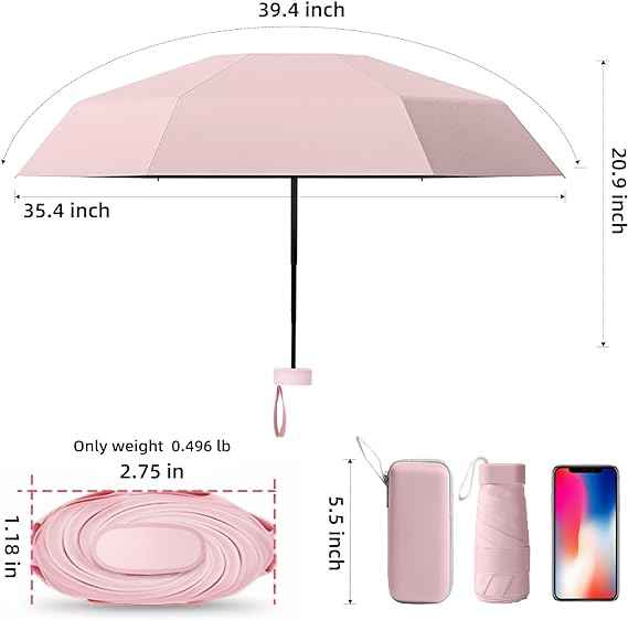 19 Inch 6k Uv Protection Capsule Pocket Portable With Custom Case 6 Folding Umbrella Travel Umbrella