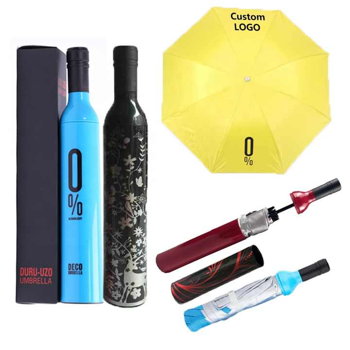 Travel Rainy Sunny 3 Folding Umbrella Logo Foldable Wine Bottle Umbrellas