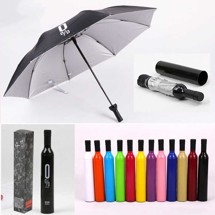 Travel Rainy Sunny 3 Folding Umbrella Logo Foldable Wine Bottle Umbrellas