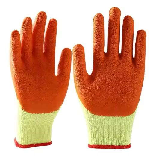 High Elastic Crinkle Thick Cotton Latex Coated Polyester Latex Coated  Work Glove