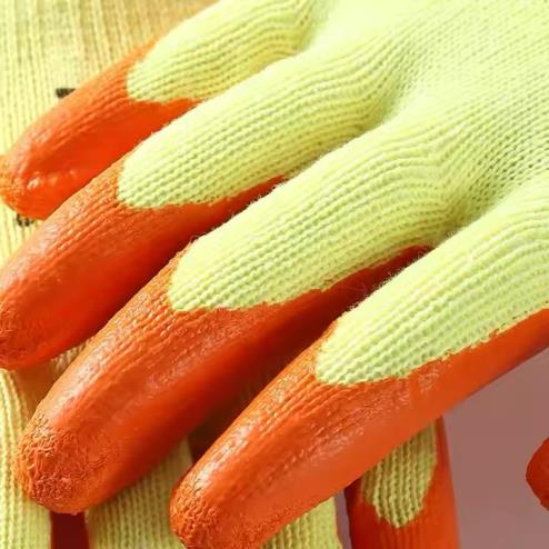 High Elastic Crinkle Thick Cotton Latex Coated Polyester Latex Coated  Work Glove