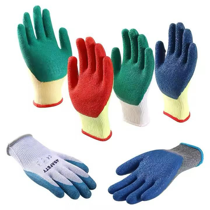 High Elastic Crinkle Thick Cotton Latex Coated Polyester Latex Coated  Work Glove