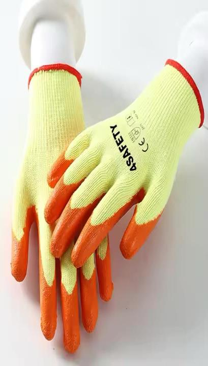 High Elastic Crinkle Thick Cotton Latex Coated Polyester Latex Coated  Work Glove