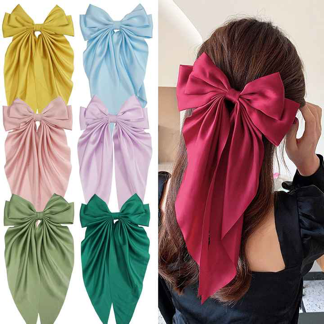 Big Size Hair Bow Ties Hair Clips Texture Satin Bow Hairpin Girl Hair Accessories For Women Summer Bowknot Hairpins