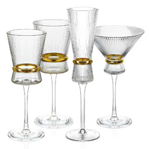 Luxury origami style wine glass, lead-free crystal glass, gold striped wine glass