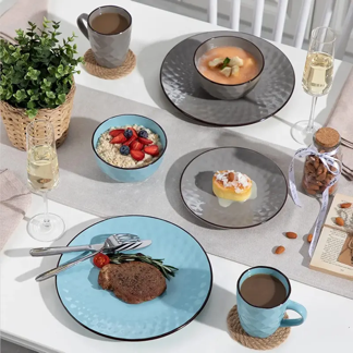 Home Restaurant Stoneware Tableware Set Family Ceramic Tableware Embossed Dinner