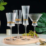 Luxury origami style wine glass, lead-free crystal glass, gold striped wine glass