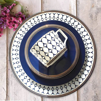 Home Ware Navy Blue Restaurant Ceramic Plates Dishwasher Available Porcelain Dinner Set