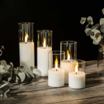 Matti’s set of 5 pillar white glass led candle for home decoration