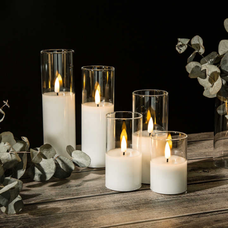 Matti's set of 5 pillar white glass led candle for home decoration