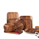 Wood tableware bowls acacia wood dinner plates wooden plates