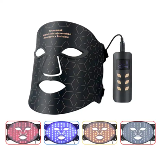 Led Light Therapy Facial Mask Black Led Red Light Therapy for 4 Colors Silicon Red Light Therapy Face Mask