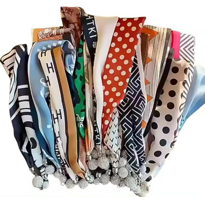 Fancy Girls Silk Print Magnetic Buckle Neck Tie Scarf Women Luxury  Necklace Pendant Small Hair Scarf