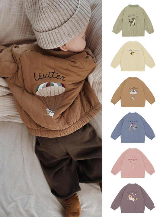 Children Varsity Jacket Cute Baby Baseball Uniform jacket Embroidered Pattern Outerwear winter kids Cotton jacket