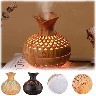 Christmas 2023 Wood Grain Humidifier Ultrasonic Cool Mist Air Humidifiers Led Light USB Mini Wooden Humidificador for Home