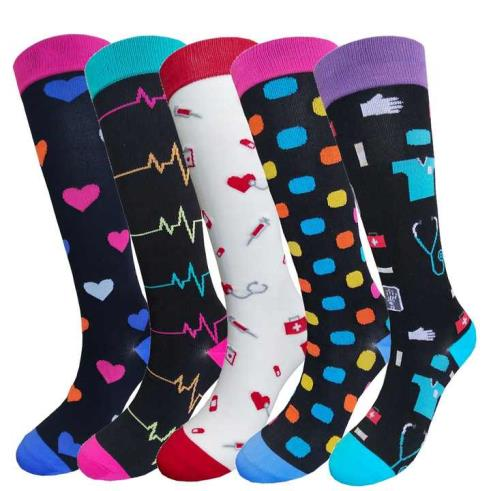 Custom logo knee high plain colorful nylon teacher doctor office nurse  compression socks medical 15-20 mmhg for women