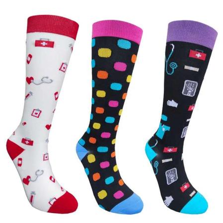 Custom logo knee high plain colorful nylon teacher doctor office nurse  compression socks medical 15-20 mmhg for women