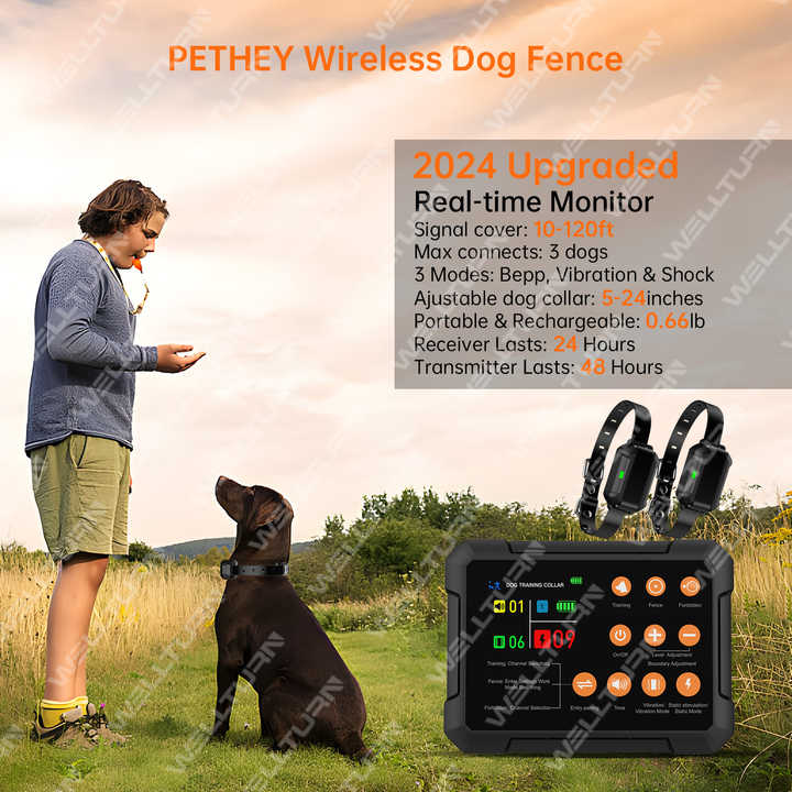 Electric Dog Collar Fence System Indoor Outdoor Wireless Dog Fence Shock Pet Training Supplies