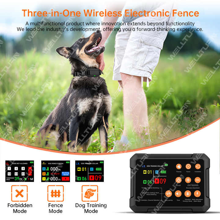 Electric Dog Collar Fence System Indoor Outdoor Wireless Dog Fence Shock Pet Training Supplies