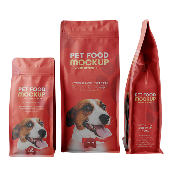 Recycled Flat Bottom Dog Treat Bags Zip Lock Pet Food Packaging