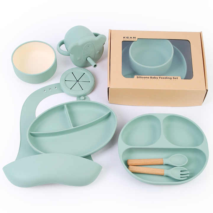 Silicone Bib Spoon Bowl Kids Dining Baby Accessories Feeding Tableware Set