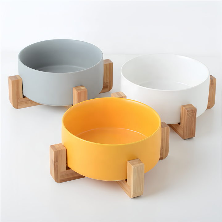 Pet Feeder Dog Bowl for Pet Accessories with Non-slip Bamboo Stand Double Ceramic Customized Feeding Bowl