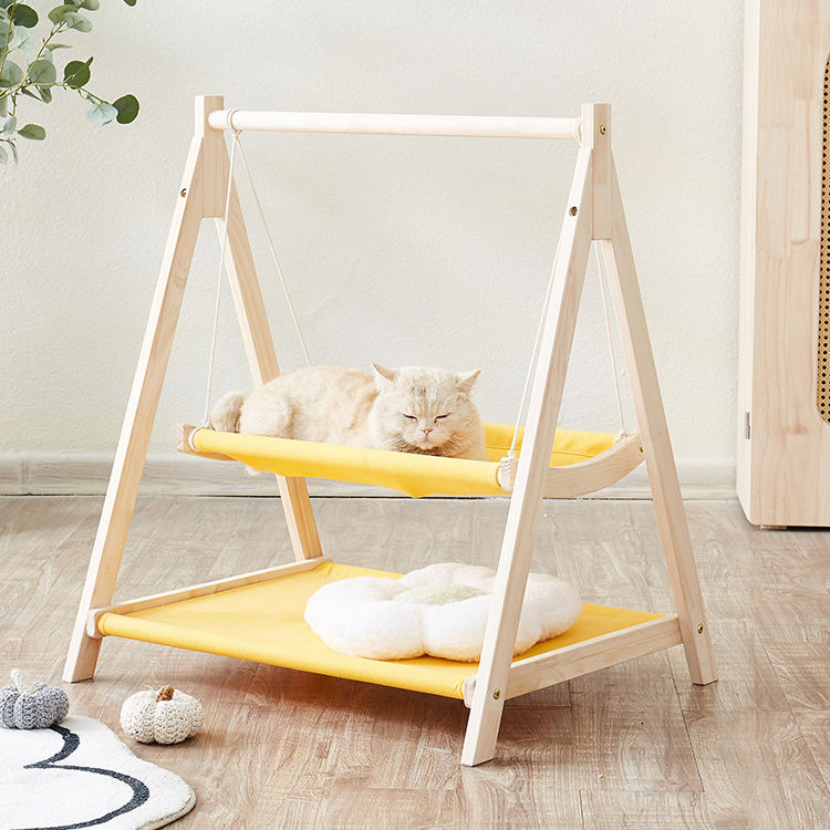 Pet cat hammock wooden All Seasons cat bed Hanging bunk bed washable cat litter the swing