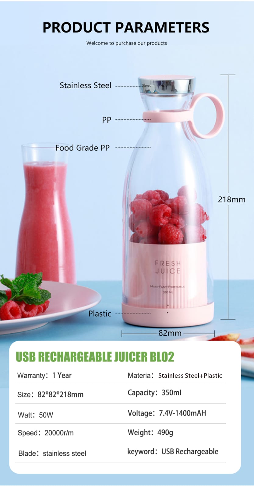 Wireless Usb Fruit juicer portable blenders fresh fruit juicer smoothie blender