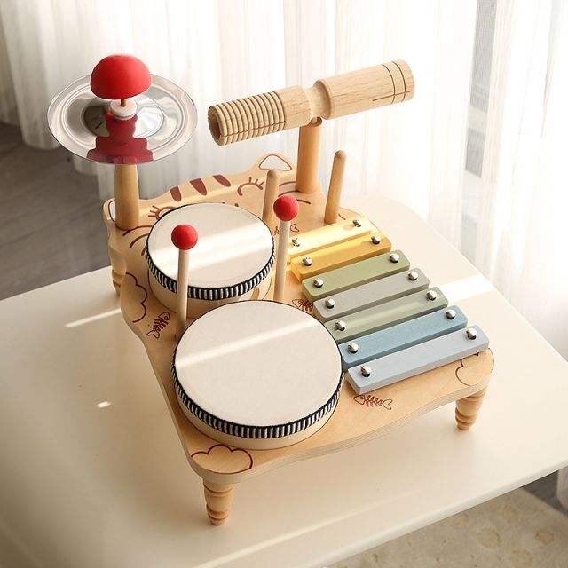 Children Wooden Early Learning Beginner Drummer Tapping Drum Set Toy Musical Instrument Toys