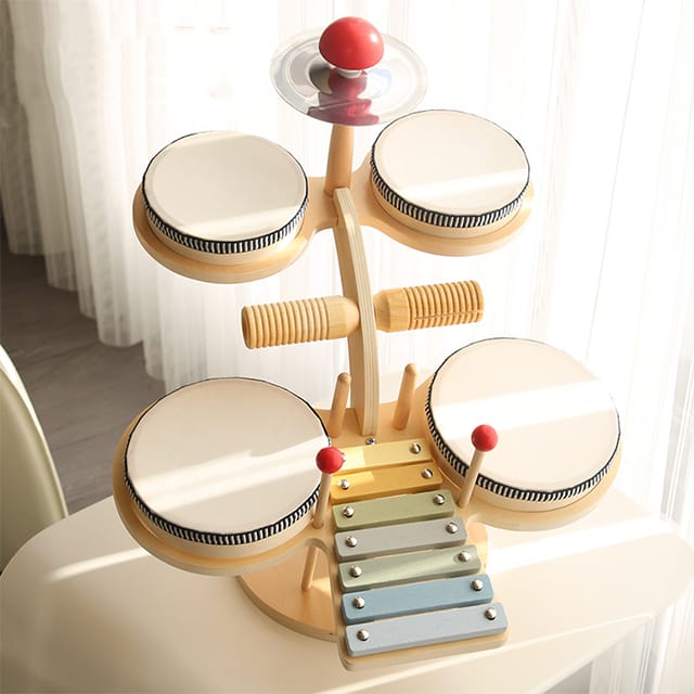 Children Wooden Early Learning Beginner Drummer Tapping Drum Set Toy Musical Instrument Toys