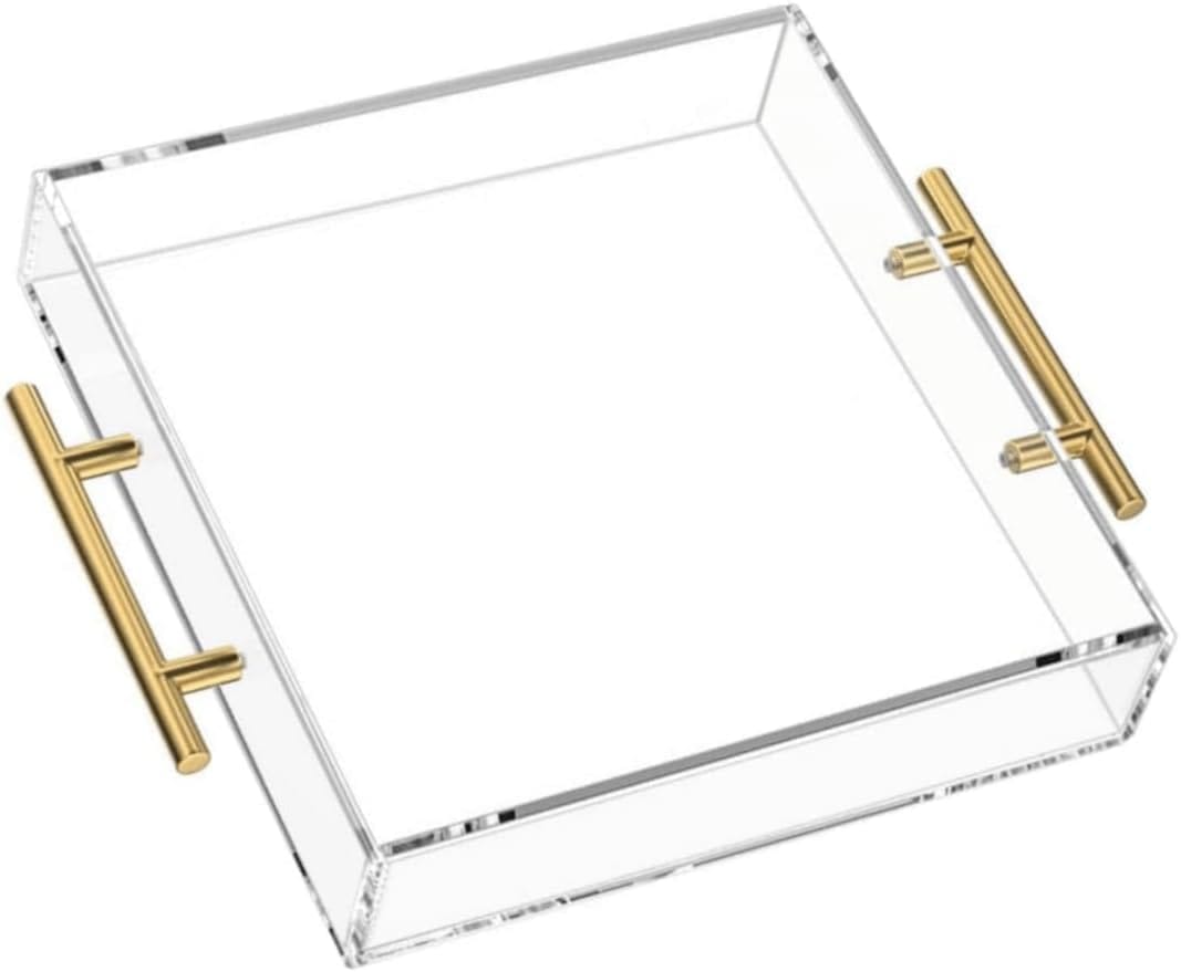 Modern Serving Platter Acrylic Serving Trays With Gold Handle