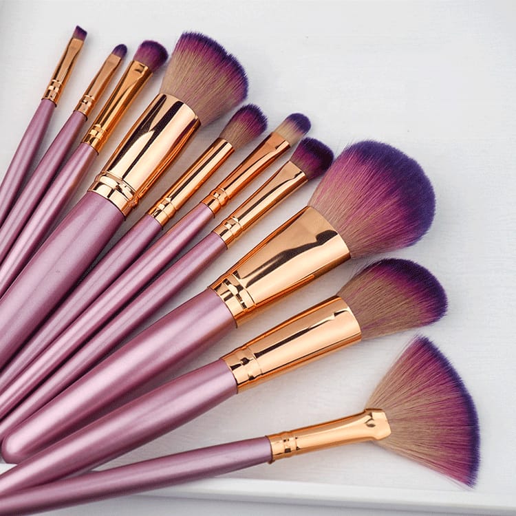 Face Powder Eye Cosmetics 10pcs Purple Makeup Brush Set with Bag