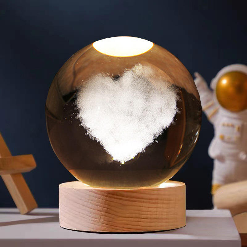 Laser Crystal Ball With Led Lighting Wood Base