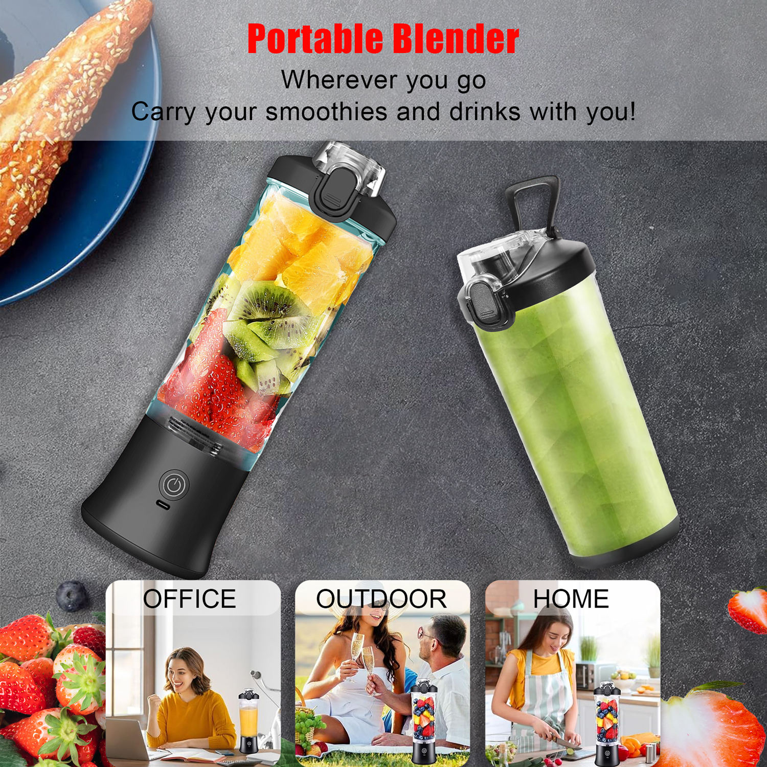 Waterproof Quiet Motor USB Rechargeable Portable Juicer Blender