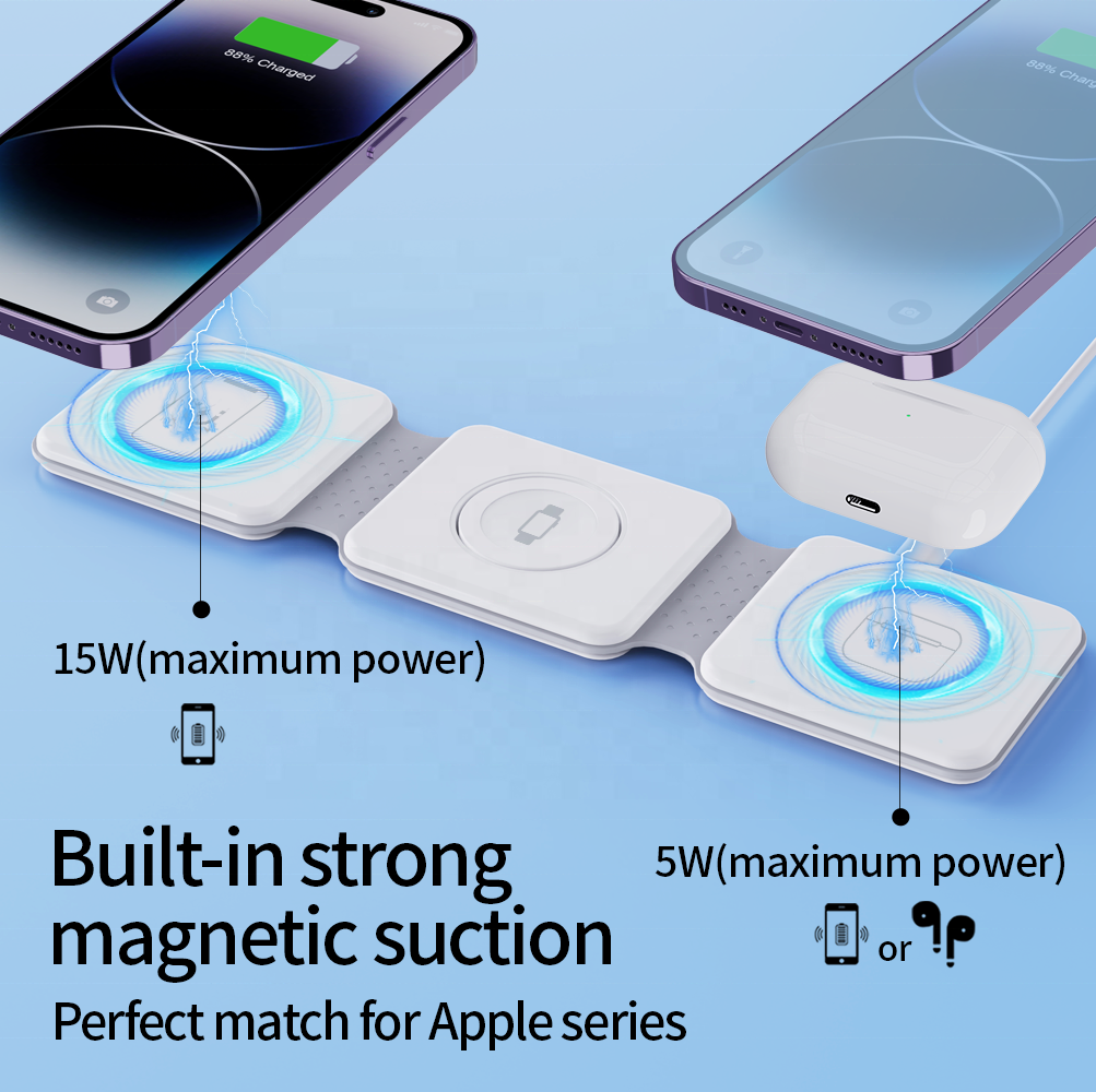 3 in 1 wireless charger foldable magnetic charge 5W 10W 15W for phone Airpods