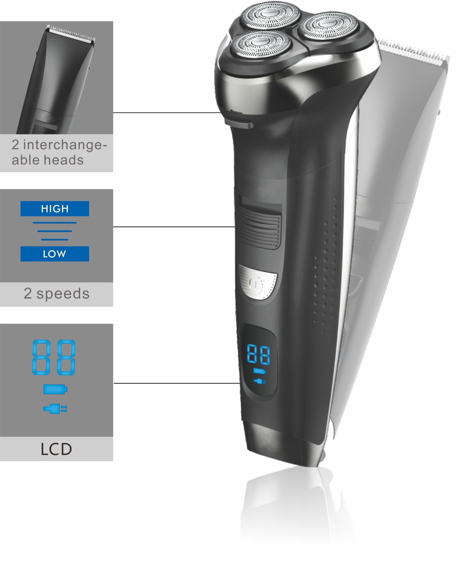 2 in 1 household men's care set IPX7 electric shaver and clipper rechargeable trimmer kit