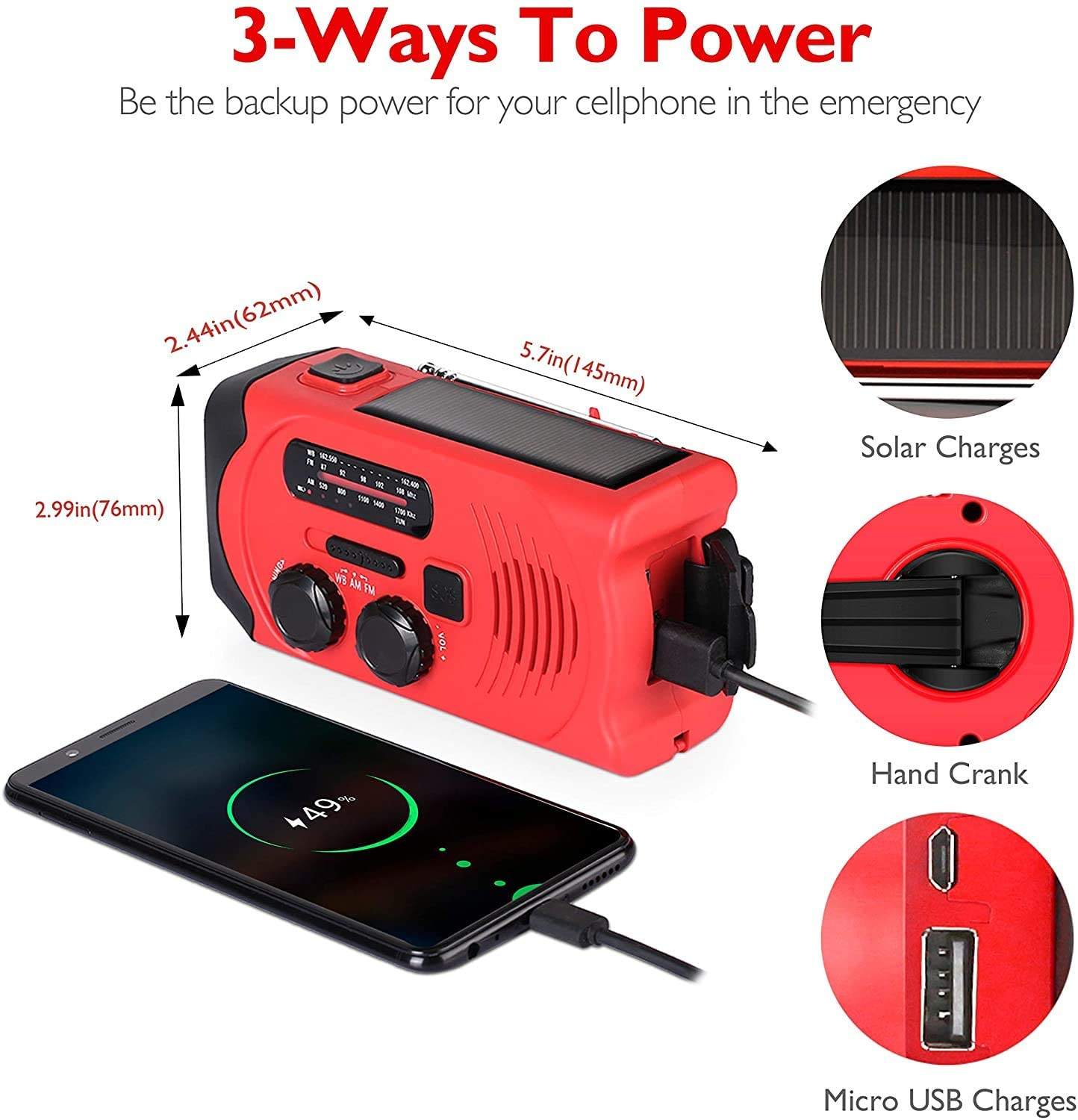 Radio with NOAA Weather Alert Portable Solar Hand Crank AM/FM Radio with SOS