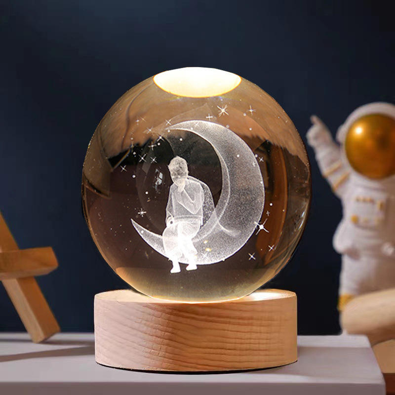 Laser Crystal Ball With Led Lighting Wood Base