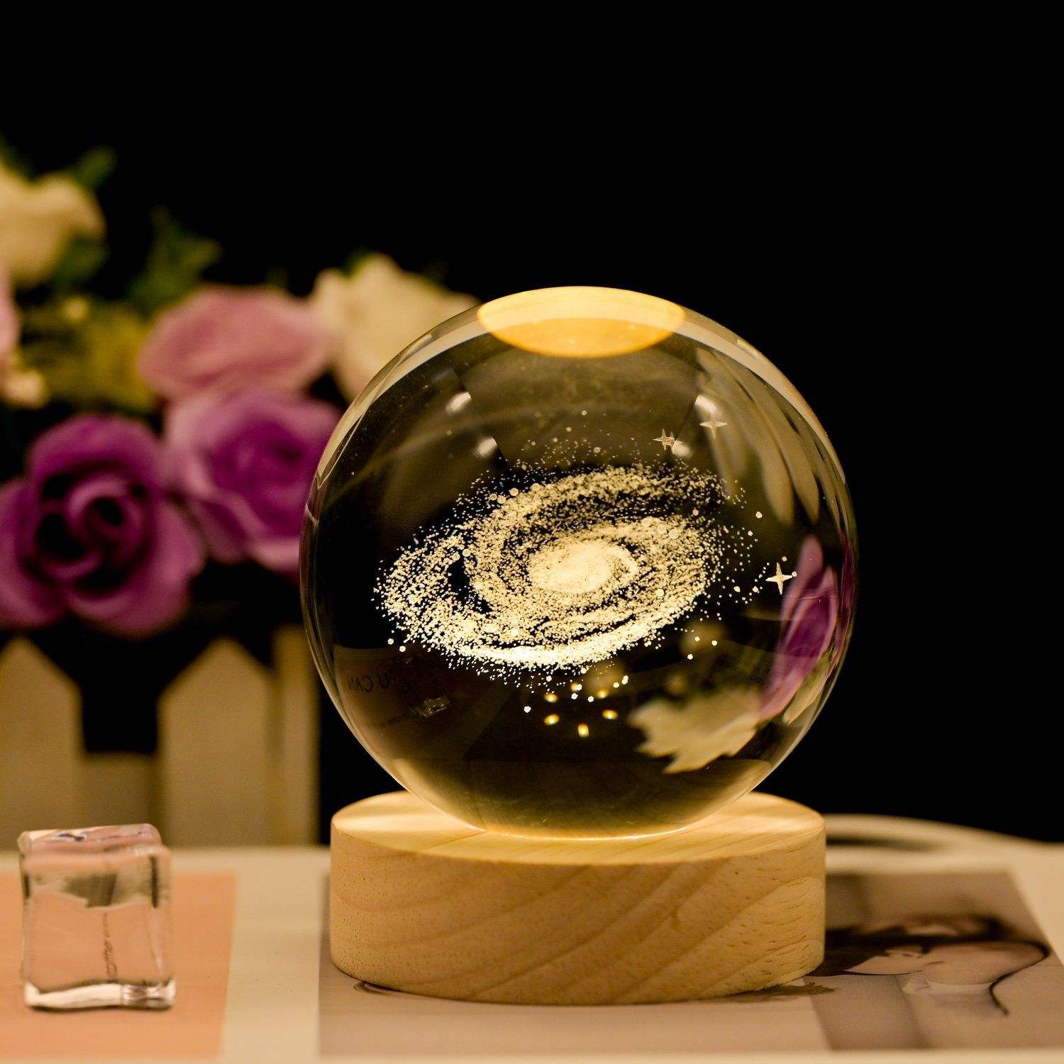 Birthday Gifts for Girls: 3D Art Crystal Ball Glass with LED Night Lamp, USB Cable, and Switch