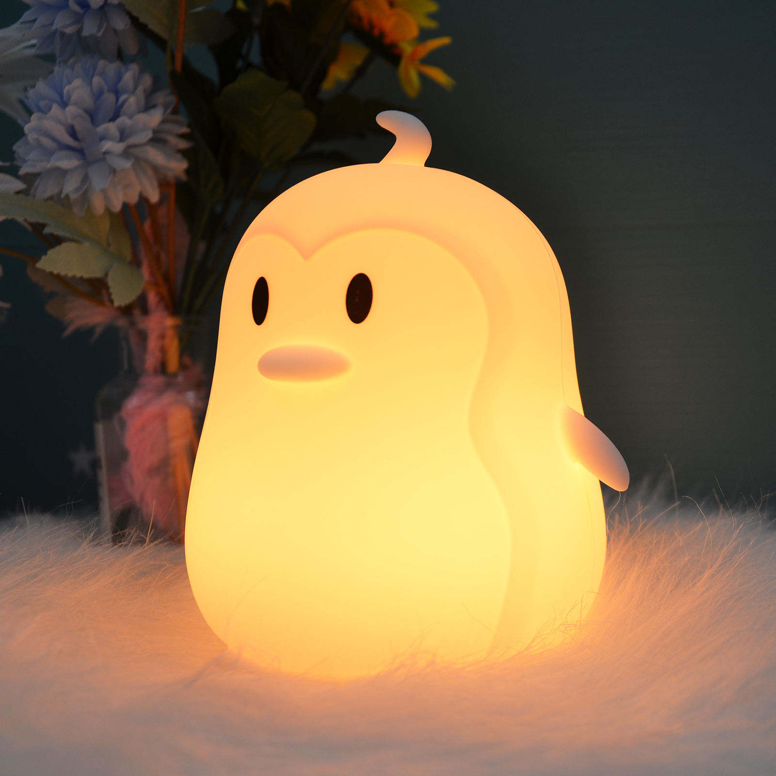 Stuffed Animal Cute Figure Soft Silicone RGB Light Toy Hand Tap Smart Touch Control LED Machine Penguin Night Lights for Kids