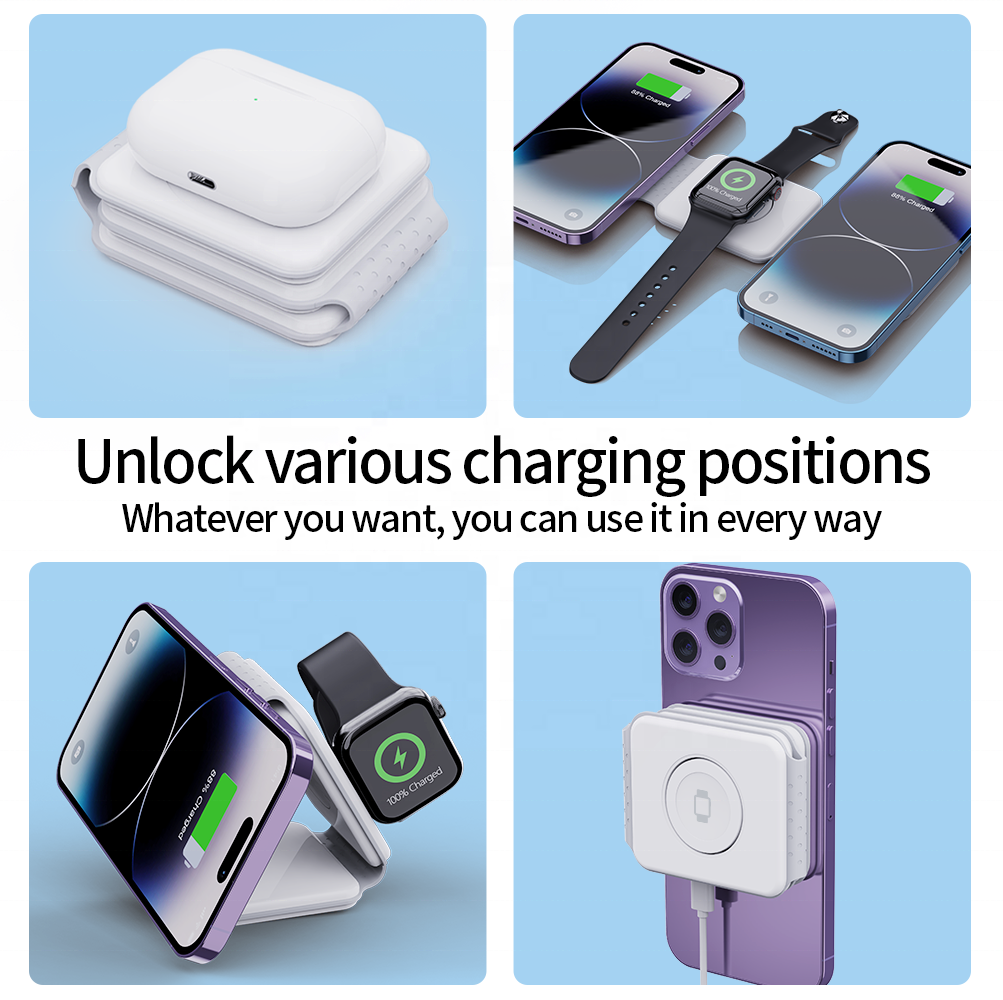 3 in 1 wireless charger foldable magnetic charge 5W 10W 15W for phone Airpods