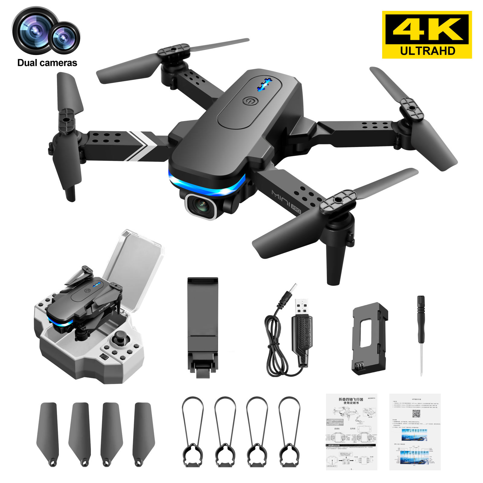 New Techology For KY910 Mini WiFi FPV with 4K/1080P HD Dual Camera Altitude Hold Mode Foldable RC Drone Quadcopter RTF