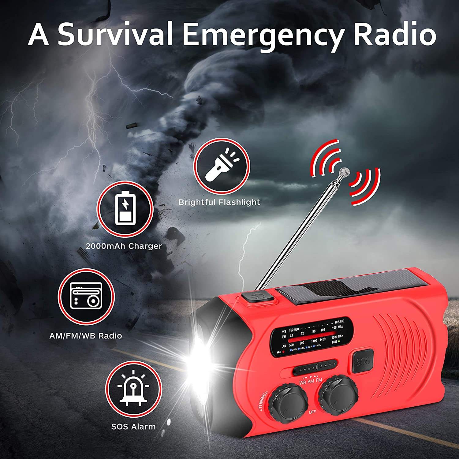 Radio with NOAA Weather Alert Portable Solar Hand Crank AM/FM Radio with SOS