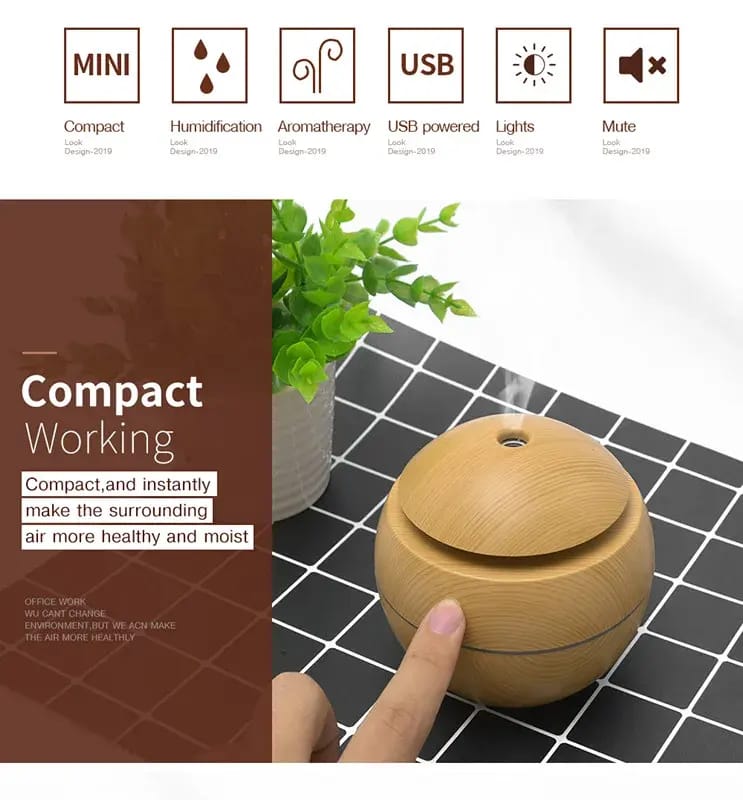 Aromatherapy Essential Oil Aroma Diffuser Electric Ultrasonic Cool Mist Atomizer USB Smart Wood Air Humidifier