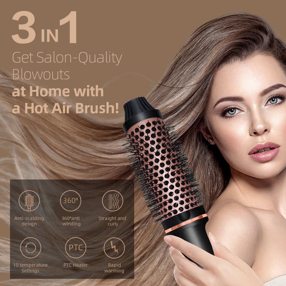 Hair Straightener Ceramic Hot Air Comb Curler Brush Electric Heated Hair Blow Dryer Brush