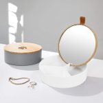 Small Size Make Up Mirror with Storage Function Plastic and Bamboo Cosmetic Mirror